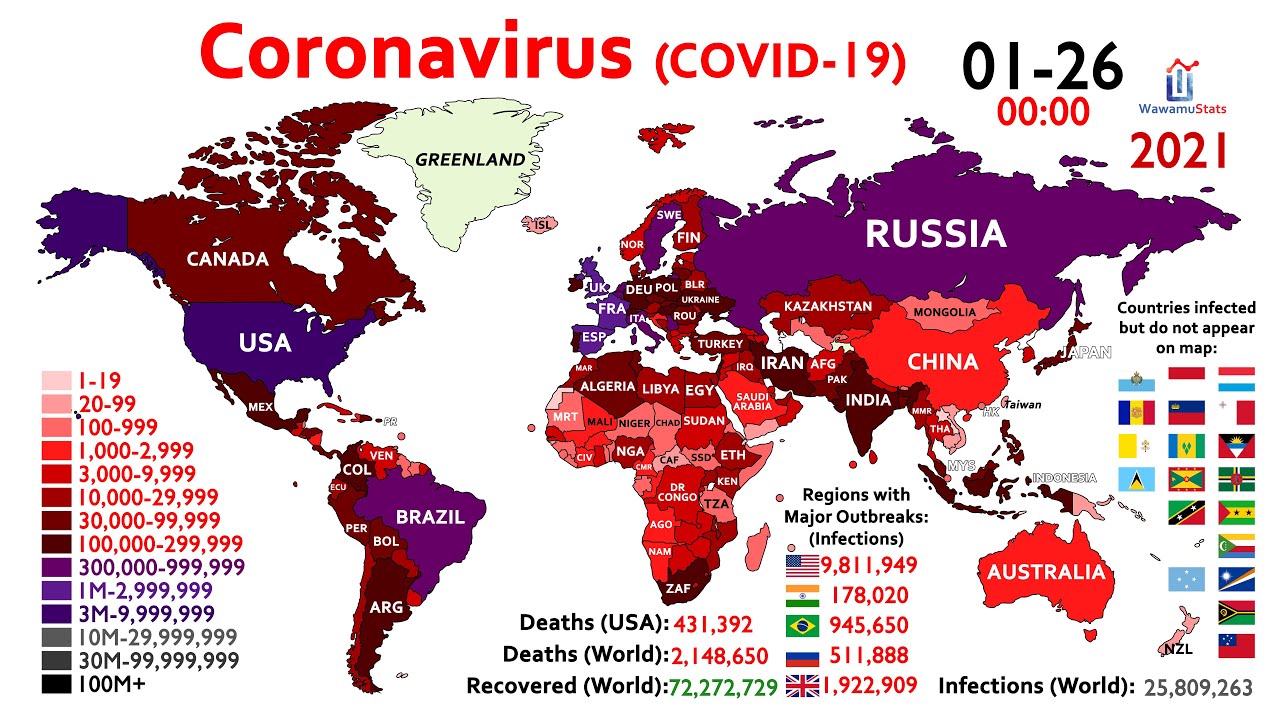 100 Million Coronavirus Cases Worldwide (Map Timelapse since January 2020)
