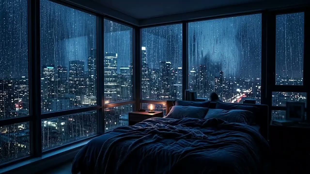 Rainy Night in a Luxury Bedroom 🌃 Window Rain Sounds for Sleep