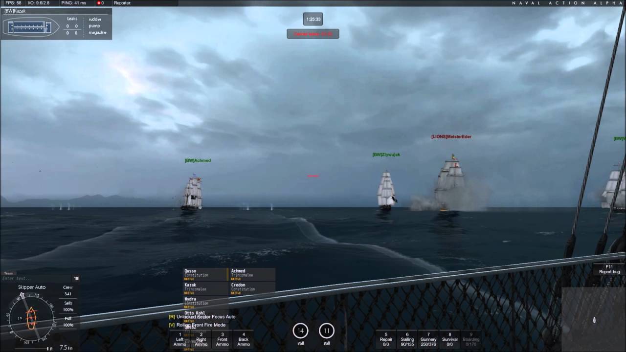 Naval Action 3x demast in one broadside