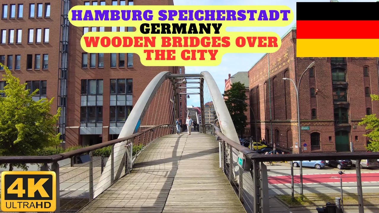 【4K】Over the wodden bridges of Hamburg Speicherstadt - UNESCO World Heritage 🇩🇪