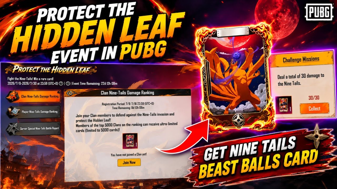 😍PROTECT THE HIDDEN LEAF EVENT IN PUBG MOBILE | GET FREE NINE TAILS BEAT BALL CARD | DYNAMIC CARD