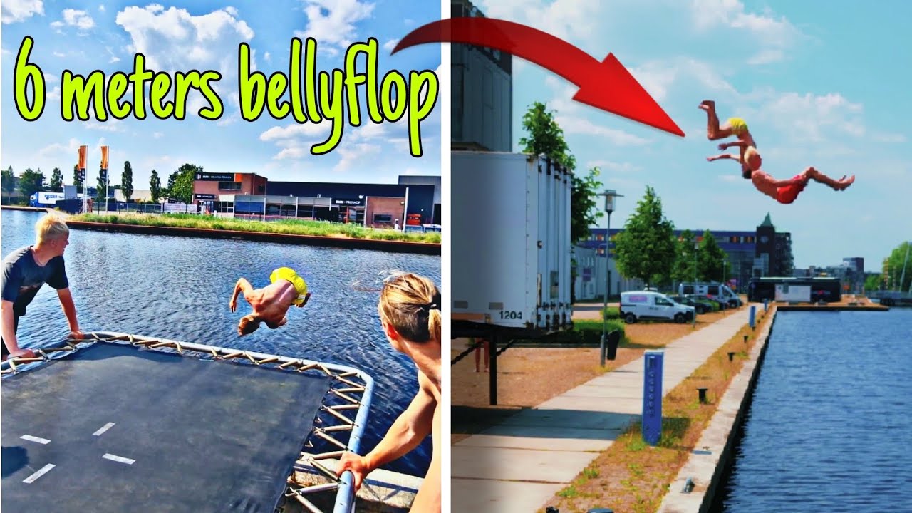 DROPPING A TRAMPOLINE NEXT TO WATER! Almost drowned!