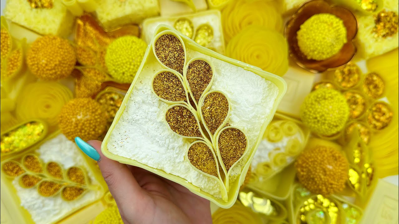 ASMR★(4K)★Crushing soap★Soap boxes with glitter starch&foam★Peeling off the film★Clay cracking★