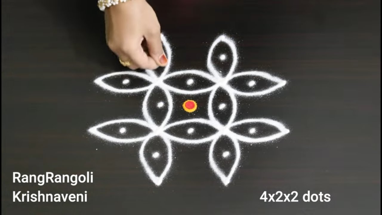Simple Kolam🌷4x2x2 dots Sravana masam Muggulu🌷Daily Rangoli🌷RangRangoli Krishnaveni