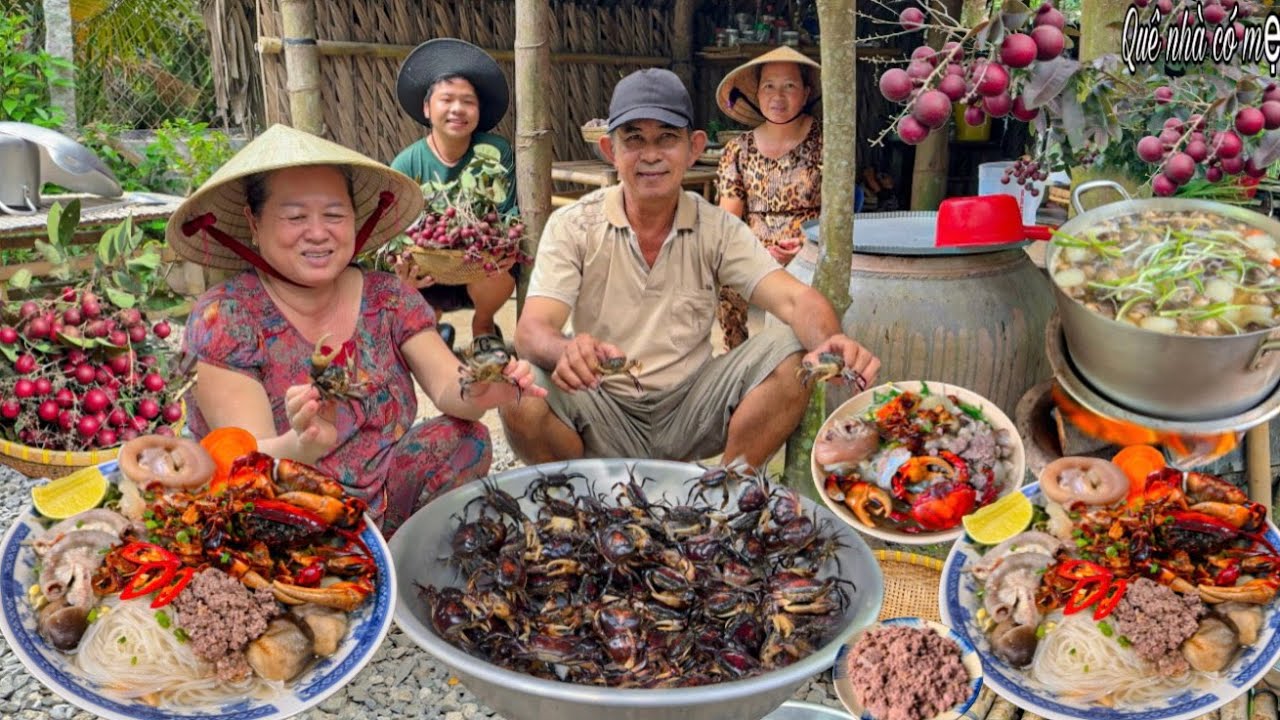 Hủ Tiếu Cua Đồng Giò Heo | Quán Ăn Sáng Miền Quê Cha Mẹ Thu Hoạch Nhãn Tím ||Crab noodle soup