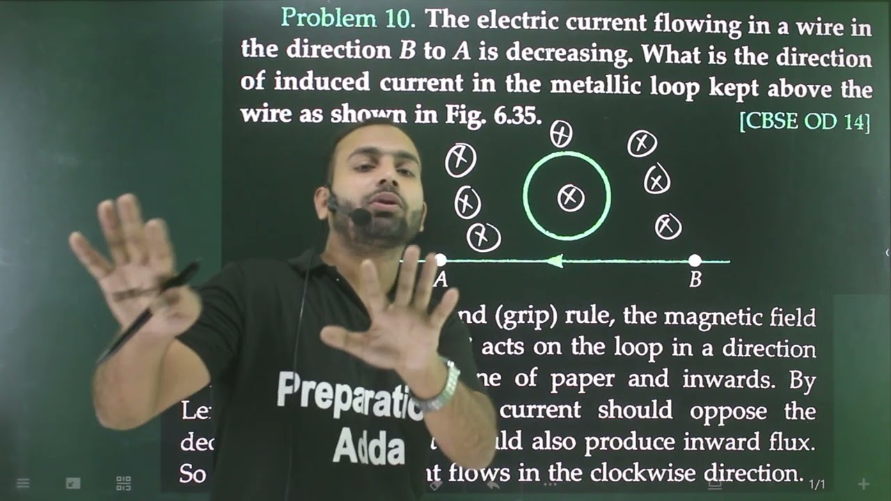 Problem-10 EMI Shorts :The electric current flowing in a wire in the direction B to A is decreasing