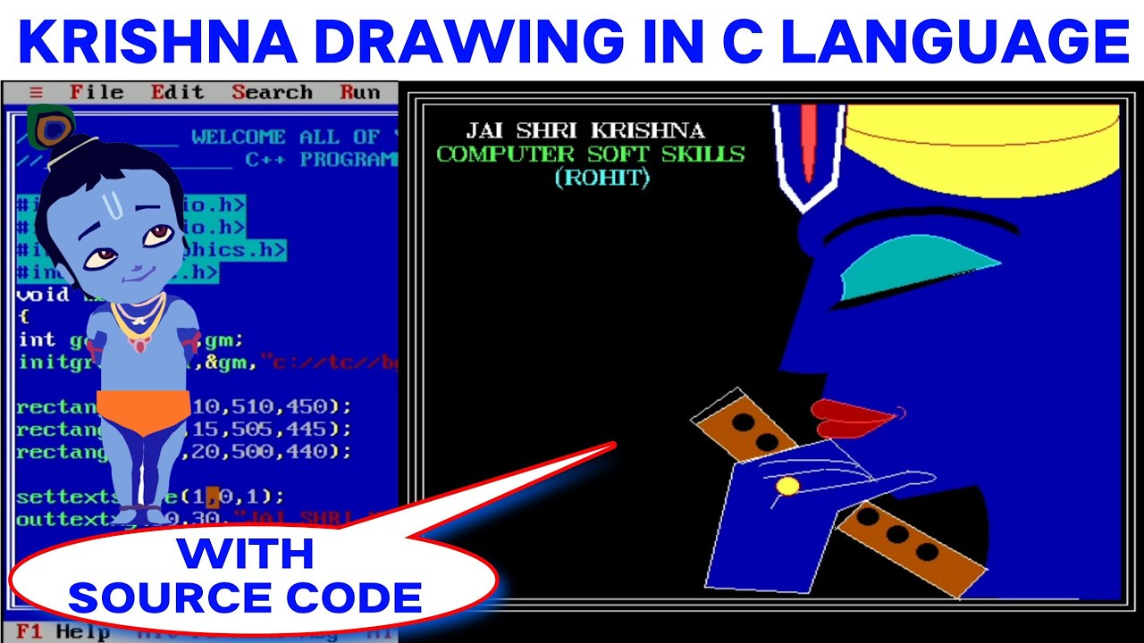 KRISHNA DRAWING USING C PROGRAMMING | HOW TO DRAW LORD KRISHNA JI IN C++ Language WITH SOURCE CODE