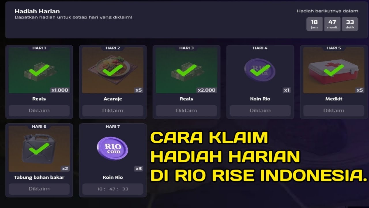 CARA KLAIM HADIAH HARIAN DI RIO RISE - GAMEPLAY RIO RISE RP