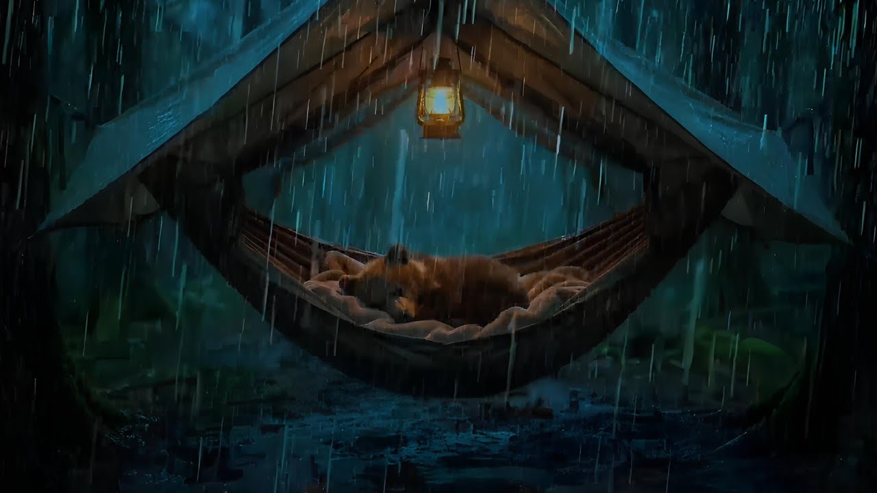 Fall Asleep Fast with Steady Rain on a Forest Tent and a Calm Bear Sleeping Inside at Night Deep