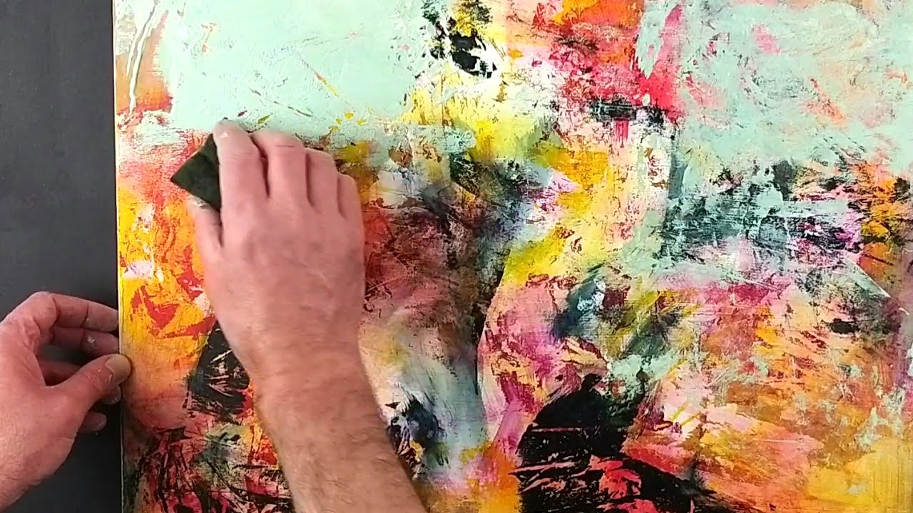 Dan Tirels Monoprinting Acrylic on stretched canvas (painting without brushes)