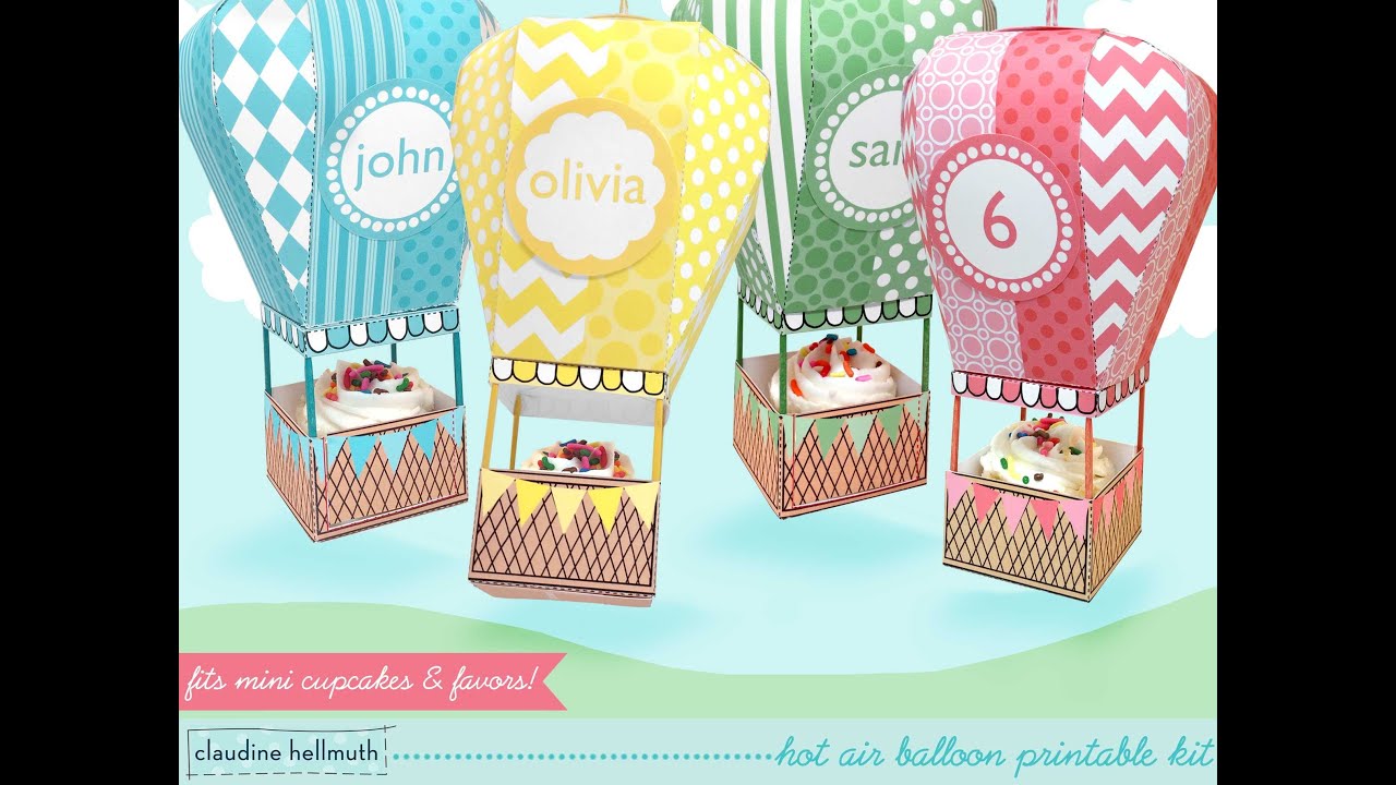 make a hot air balloon party favor box - holds mini cupcakes too!