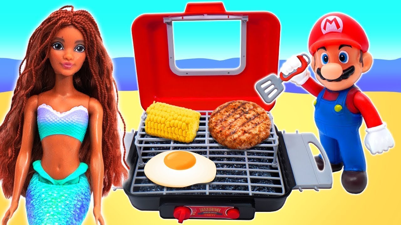 Disney Little Mermaid Ariel And Super Mario Pretend Cooking | Fun Videos For Kids