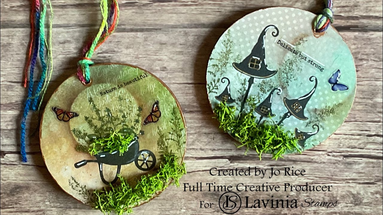 Hanging Disk featuring Shroom stamps by Jo Rice #laviniastamps #mdf