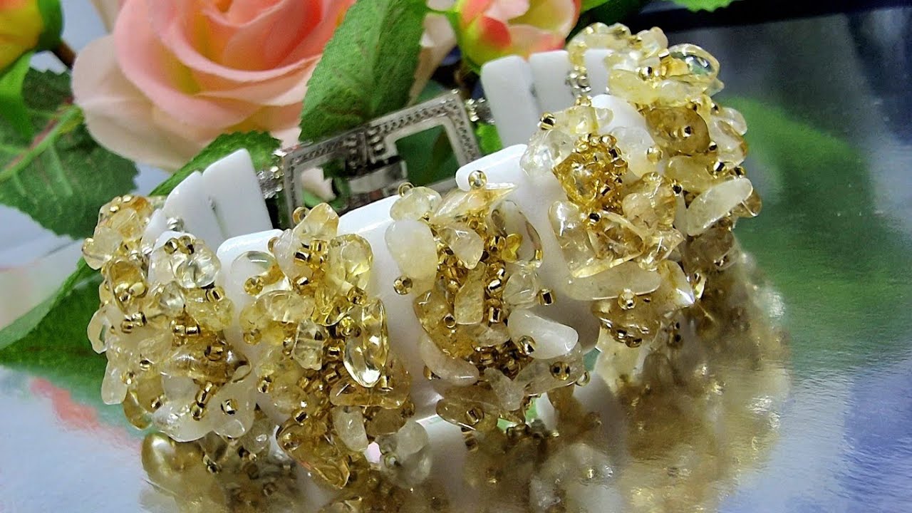 Bracelet. Master class. Браслет из крошки Цитрина, квадратный жгут, коннектор.