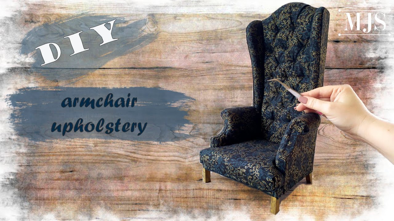 DIY Miniature | Large dark armchair upholstery | 1/4 size | Doll furniture