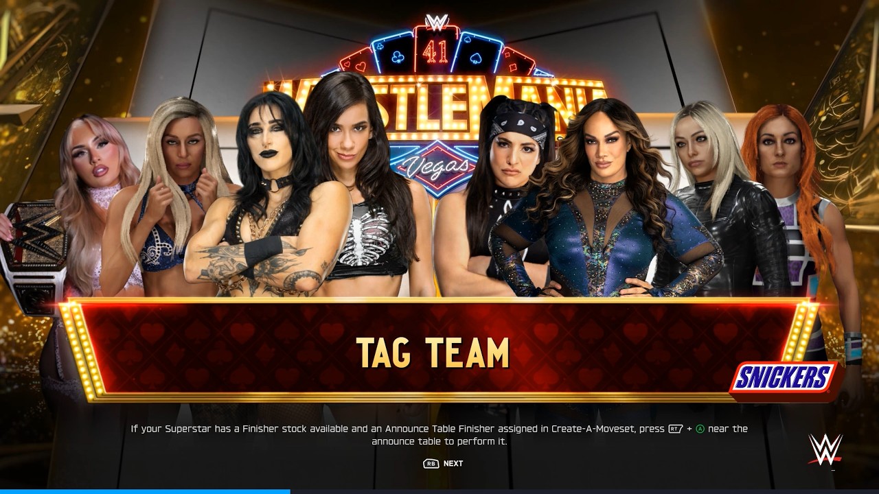 Rhea, Tiffany, Charlotte, AJ Lee Vs Nia Jax, Becky, Liv, Raquel - 4 on 4 Tag Match - WWE 2K25