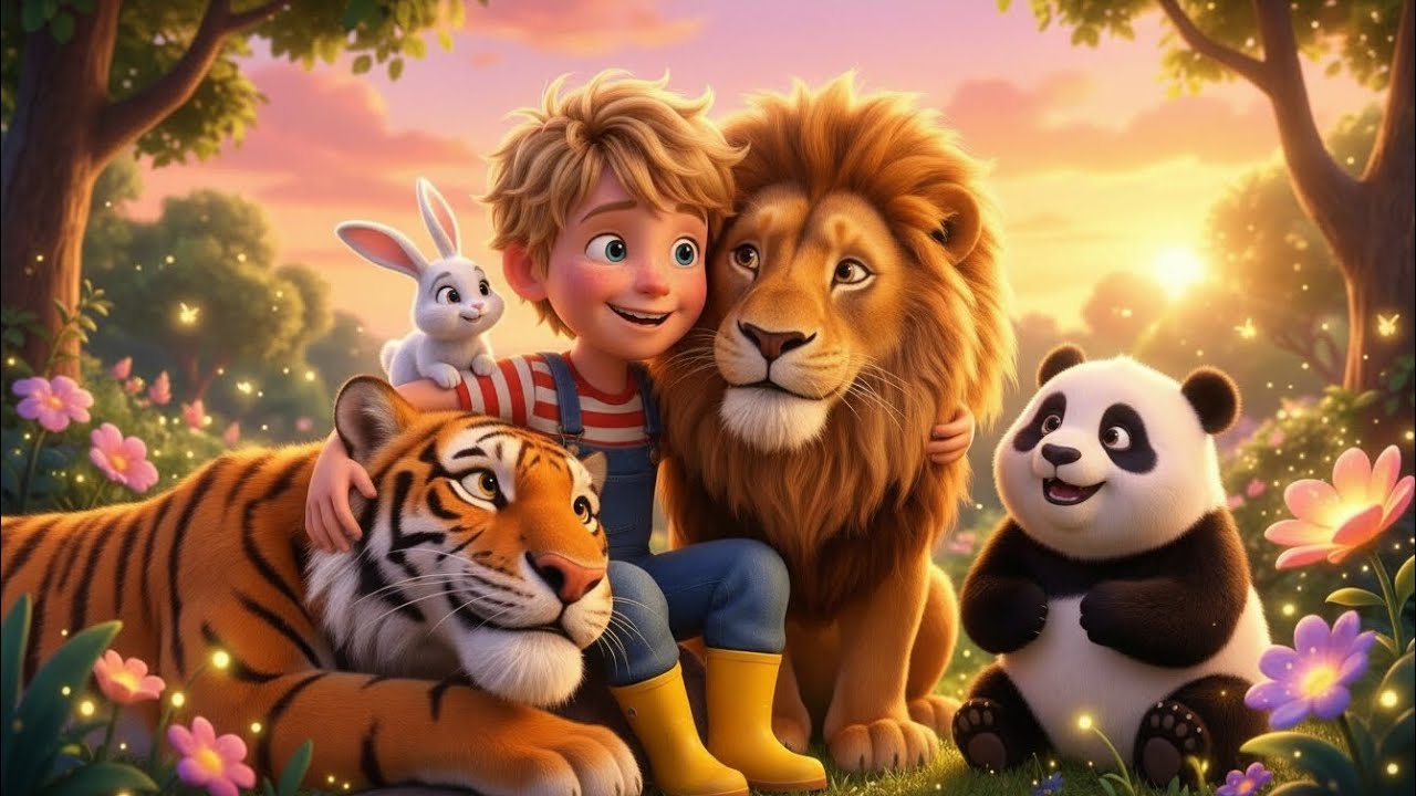A Boy and His Animal Friends | AI Kids Story 🦁🐯🐼🐰
