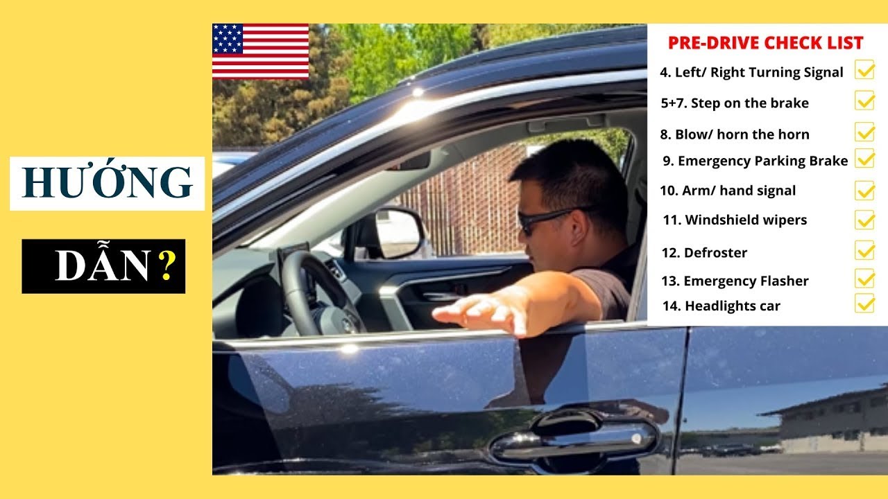 Instructions for the US driving test: ENGLISH and VISUAL / Part 1: Pre-drive checklist