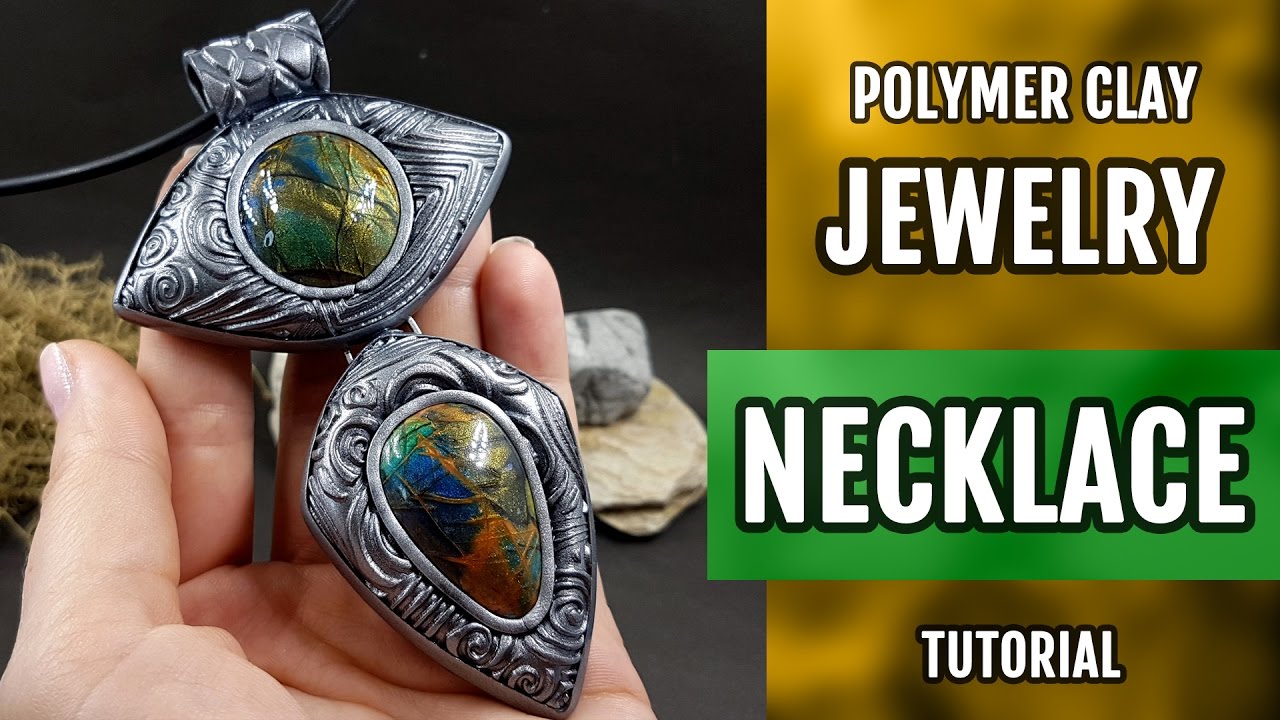 DIY Hollow Beads Necklace with Labradorite Gemstones. Polymer Clay Jewelry. VIDEO Tutorial!