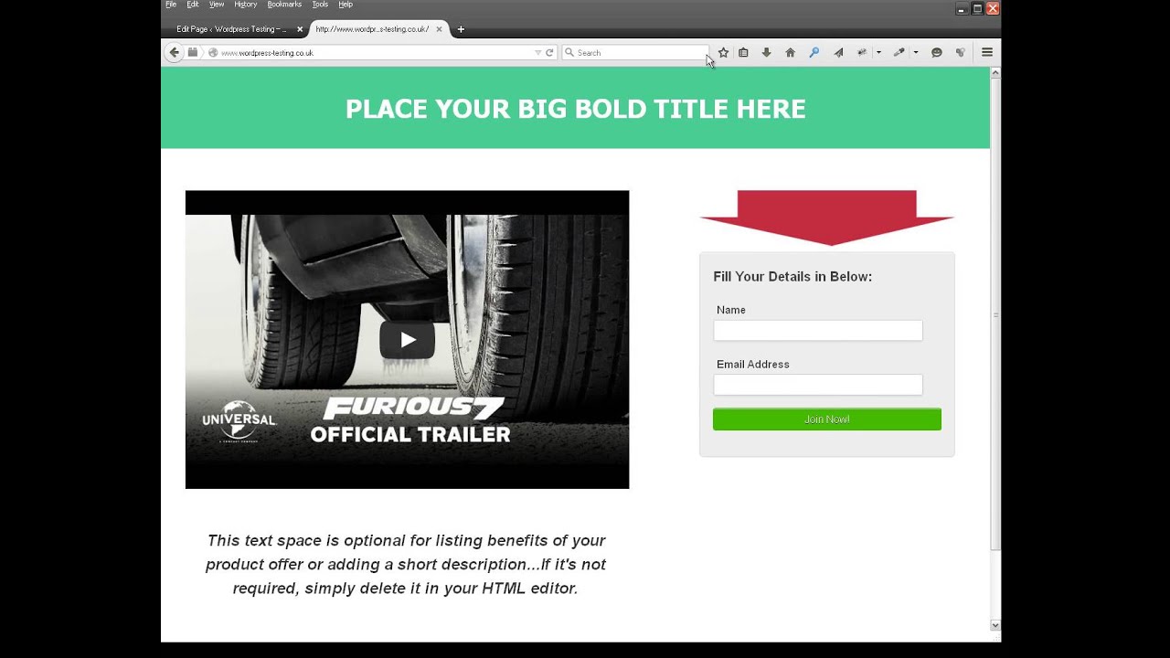 Free Responsive WordPress Squeeze Page Template