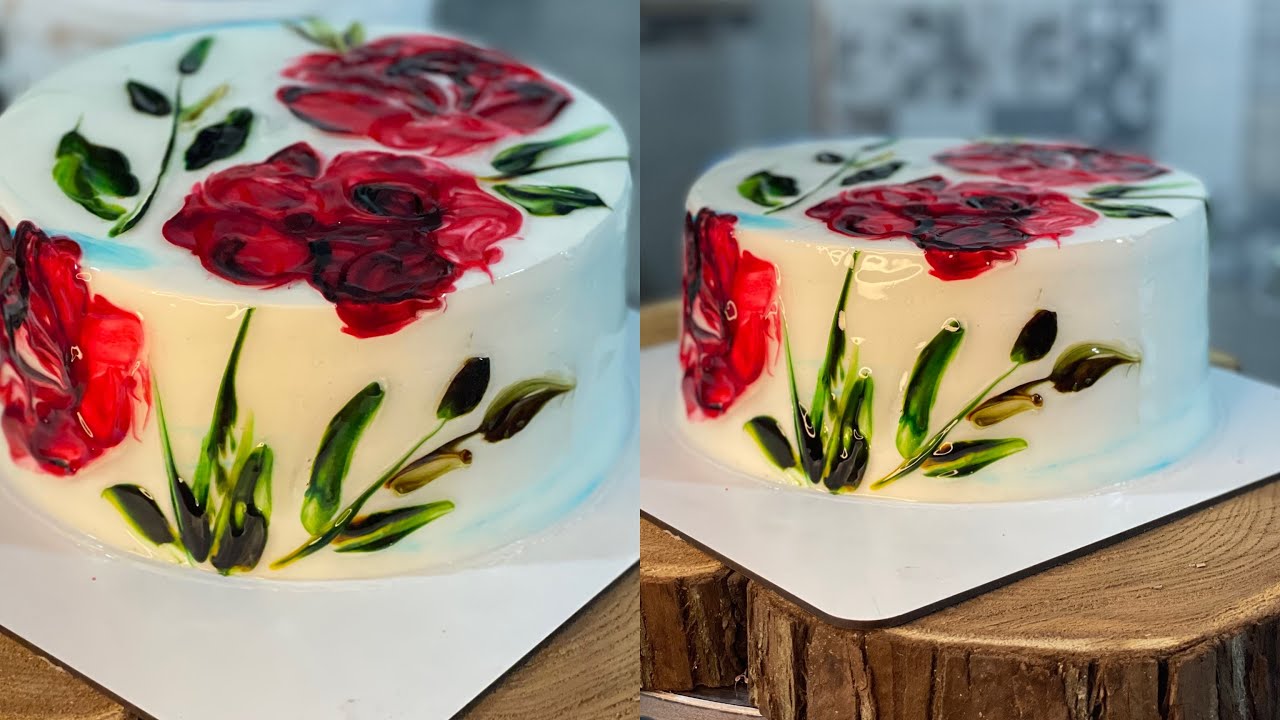 Cake design with piping gel 🦋🌸#48