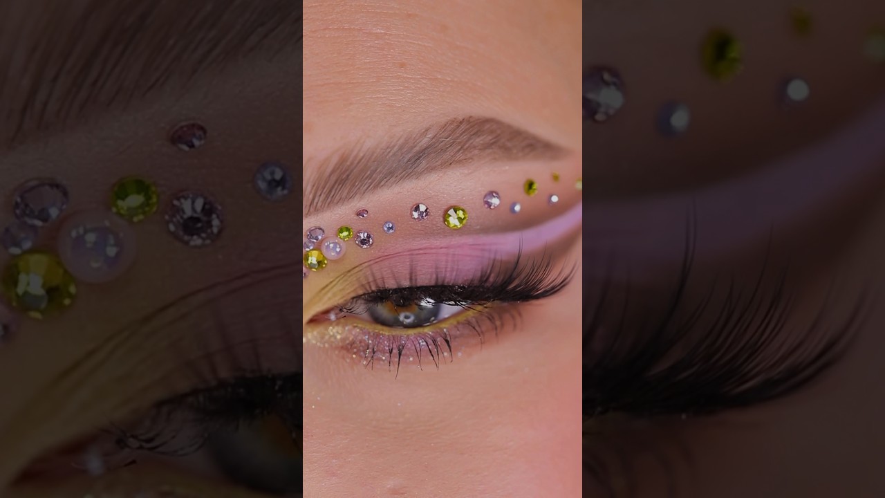 Pastel spring makeup look / eyeshadow tutorial / pink makeup / rhinestone makeup