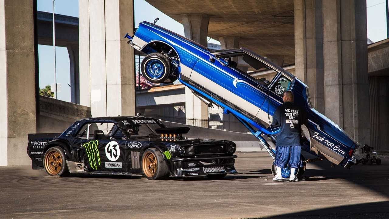 KEN BLOCK having fun with his AWD 845 HP 1965 Ford Mustang in the streets of Los Angeles