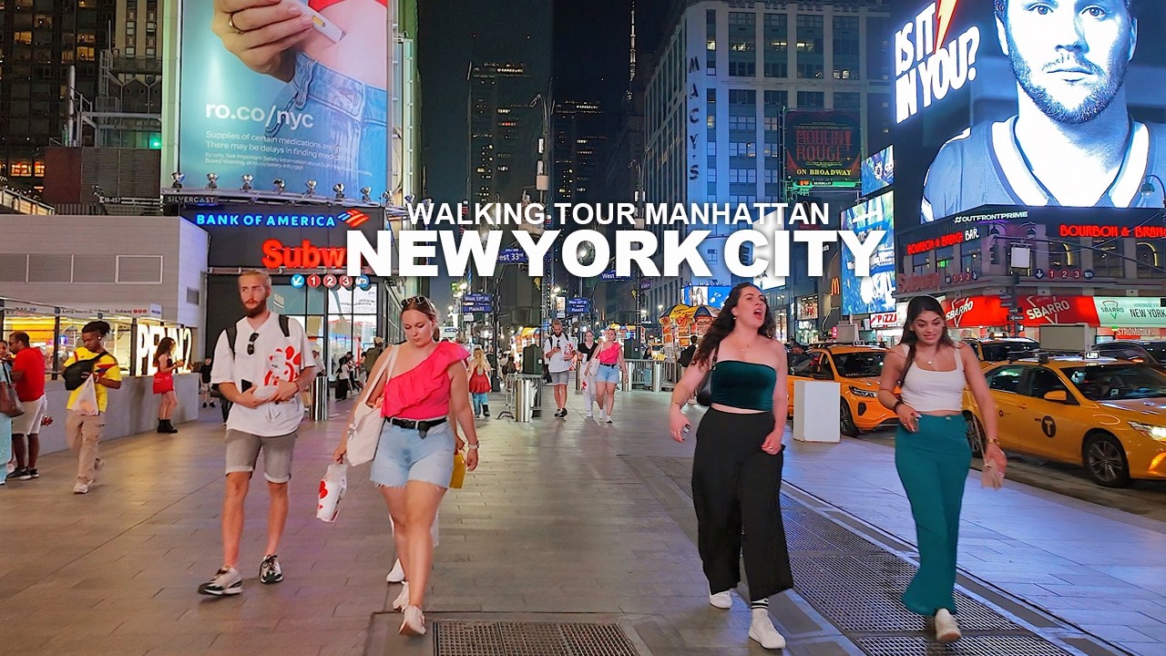 NEW YORK CITY WALKING TOUR MANHATTAN 8th Avenue, 42nd Street, 5th Avenue, Broadway, Times Square, 4K