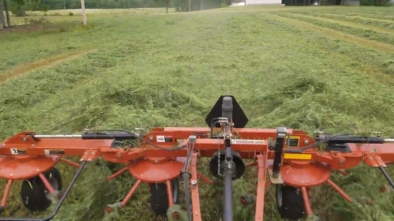 Teddering hay with the Pequea TT4101 tedder pulled by the Massey Ferguson 481 Tractor