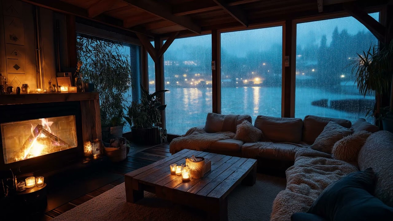 Night Rain Outside the Window 🌧️ Fireplace ASMR for Sleep & Focus (3 Hours)