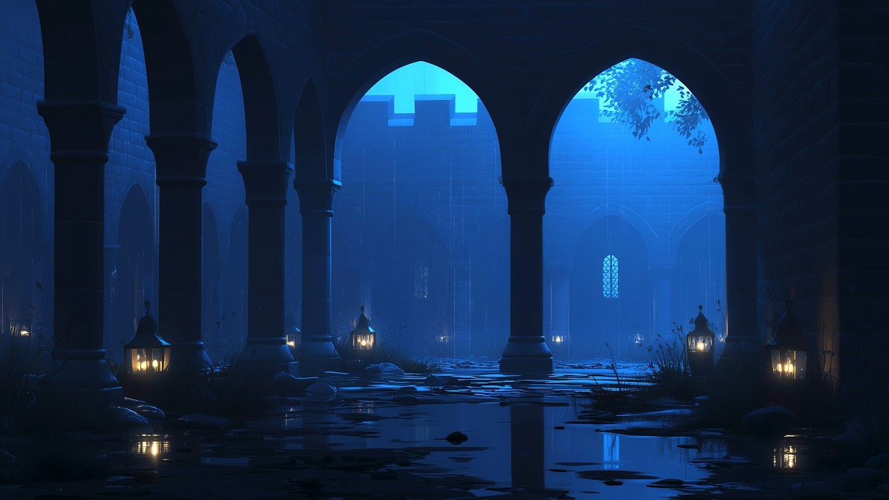 Medieval Monastery Garden at Night 🌙 | Dark Fantasy Ambient for Sleep