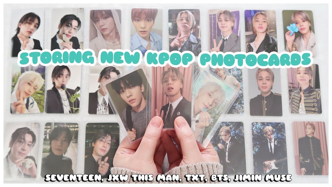 organizing + storing new kpop photocards in my binders 🎸☁️🥀 txt, seventeen, jxw this man, bts, muse