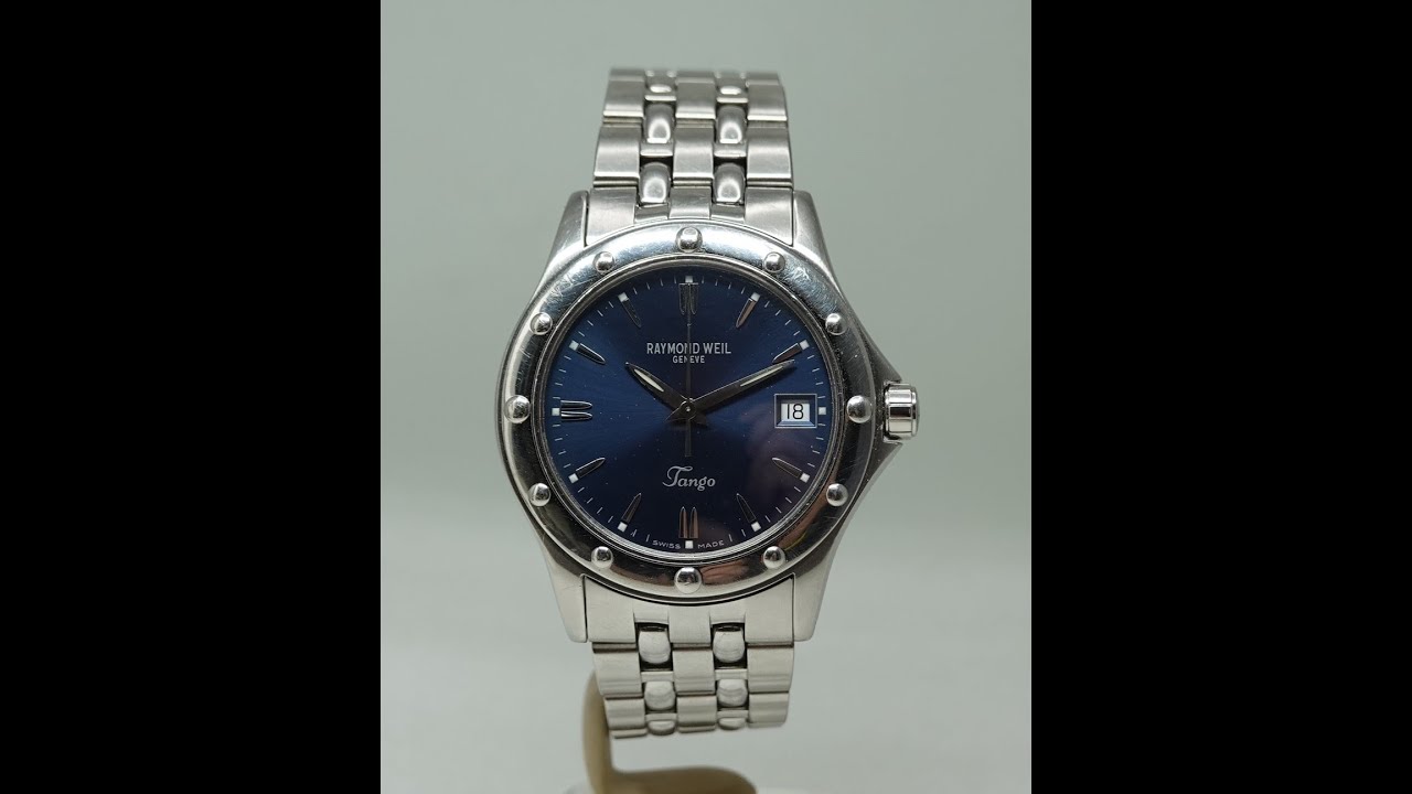 c1998 Raymond Weil Tango men's vintage watch with blue dial.  Model reference 5590.