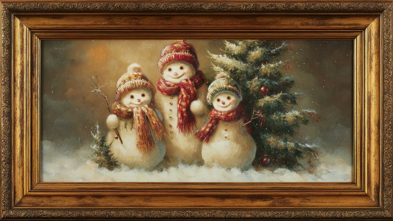 4K Holiday Snowman Painting Screensaver &ndash; Cozy Christmas Digital Art Display (No Music)