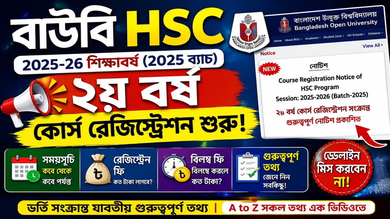 BAU HSC 2025-26 | 2025 Batch 2nd Year Course Registration Starts | Timetable, Fees and Important Information