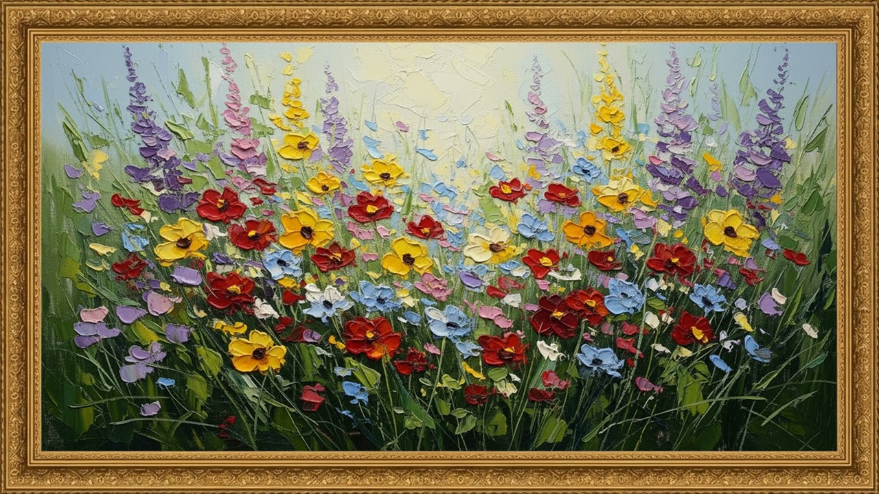 Elegant Wildflower Oil Painting | Calm TV Art Screen Display 2 Hours