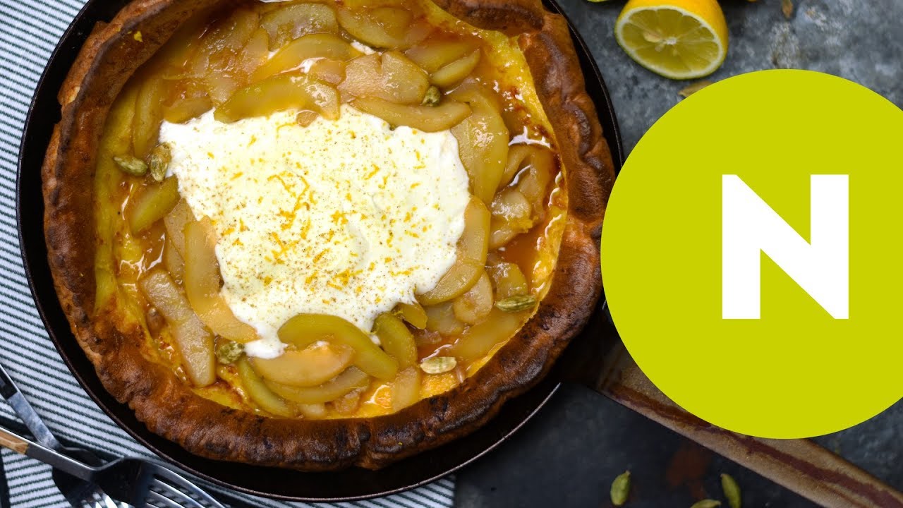 Dutch baby palacsinta juharszirupos p&aacute;rolt k&ouml;rt&eacute;vel recept| Nosalty