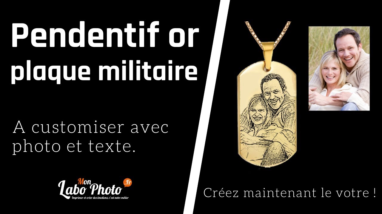 Pendentif plaque militaire personnalis&eacute; photo et texte