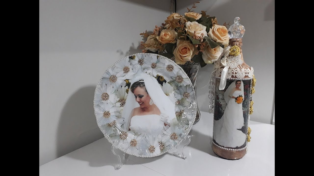 Tutorial: Decoração de garrafa estilo shabby chic/vintage com foto (ARTESANATO)