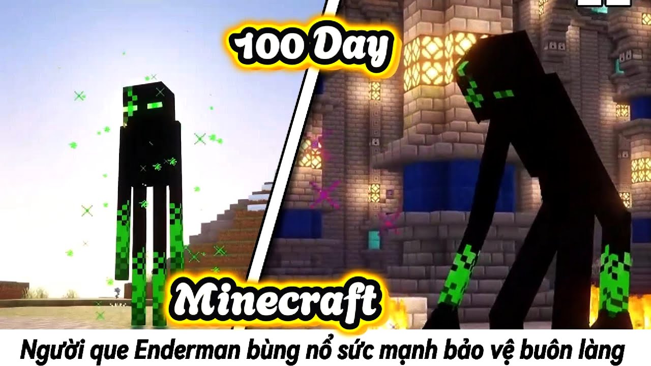 Tóm tắt 100 ngày | Người que Enderman bùng nổ sức mạnh bảo vệ buôn làng trong Minecraft