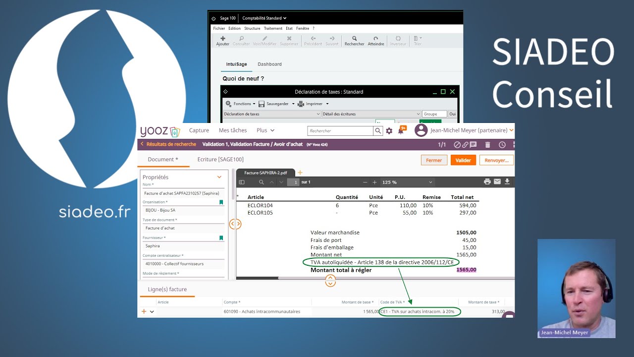 Yooz - Sage 100 : comptabilisation d'une facture d'achat intracommunautaire
