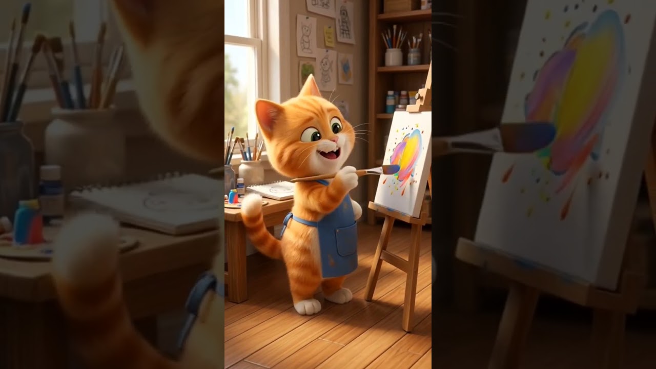 Cat Painting a Masterpiece 🎨🐱 | Funny Cat Animation Short #ai #cartoon #video