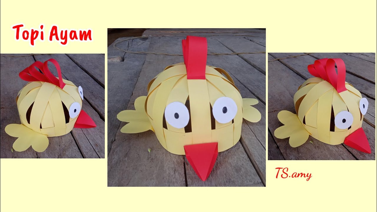 CARA MEMBUAT TOPI KARAKTER AYAM DARI KERTAS KARTON | TEMA BINATANG | TOPI BURUNG