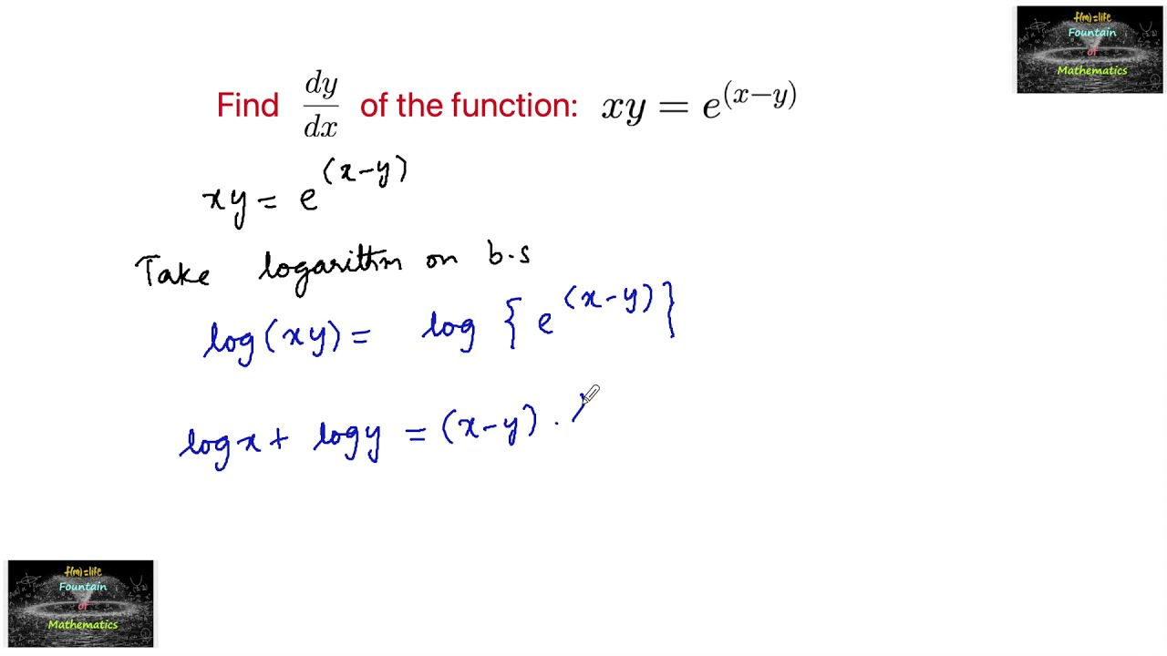 Find dy/dx of the function xy = e^(x-y) Ncert Differentiation