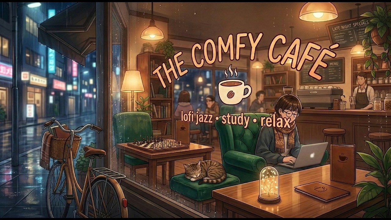 The Comfy Cafe, cafe music, Lo-Fi jazz and chill | Relaxing late night Study.