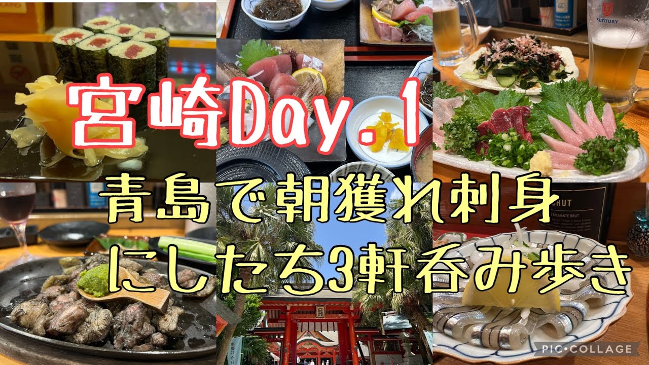 #109【宮崎Day.１】青島神社と新鮮刺身ランチ！夜はニシタチで、3軒はしご酒！地鶏刺身と炭火焼き、締めはもちろん、レタス巻き！