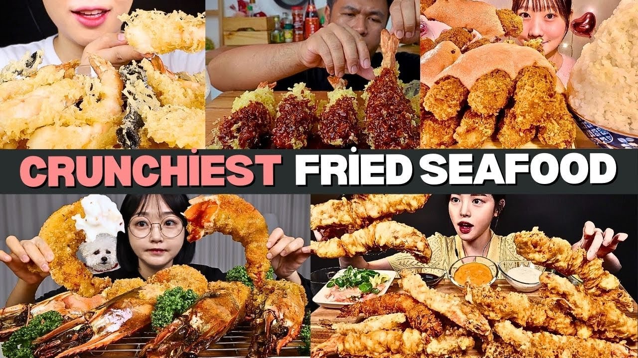 🍤🤯 Crunchiest DEEP FRIED SEAFOOD Prawns 👀  Big Bites ASMR Mukbang | Very Satisfying!!