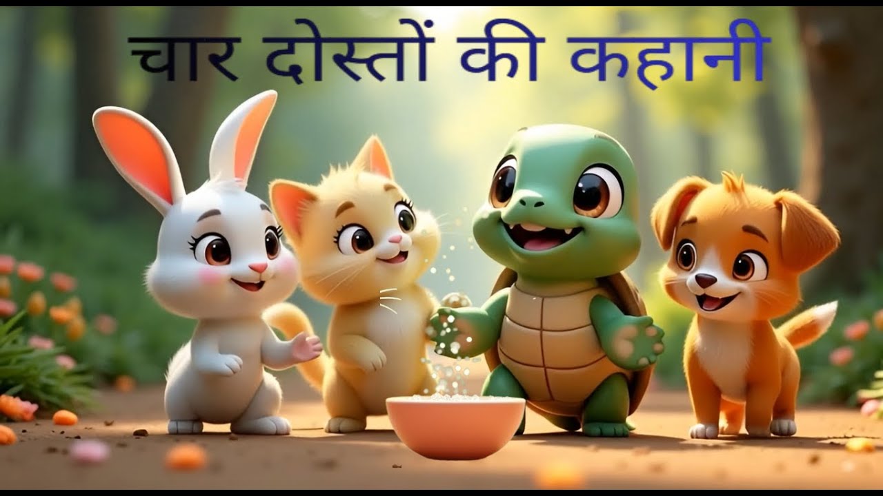चार दोस्तों की कहानी 🌈  जंगल का हरा बगीचा  Teamwork Moral Story for Kids Hindi