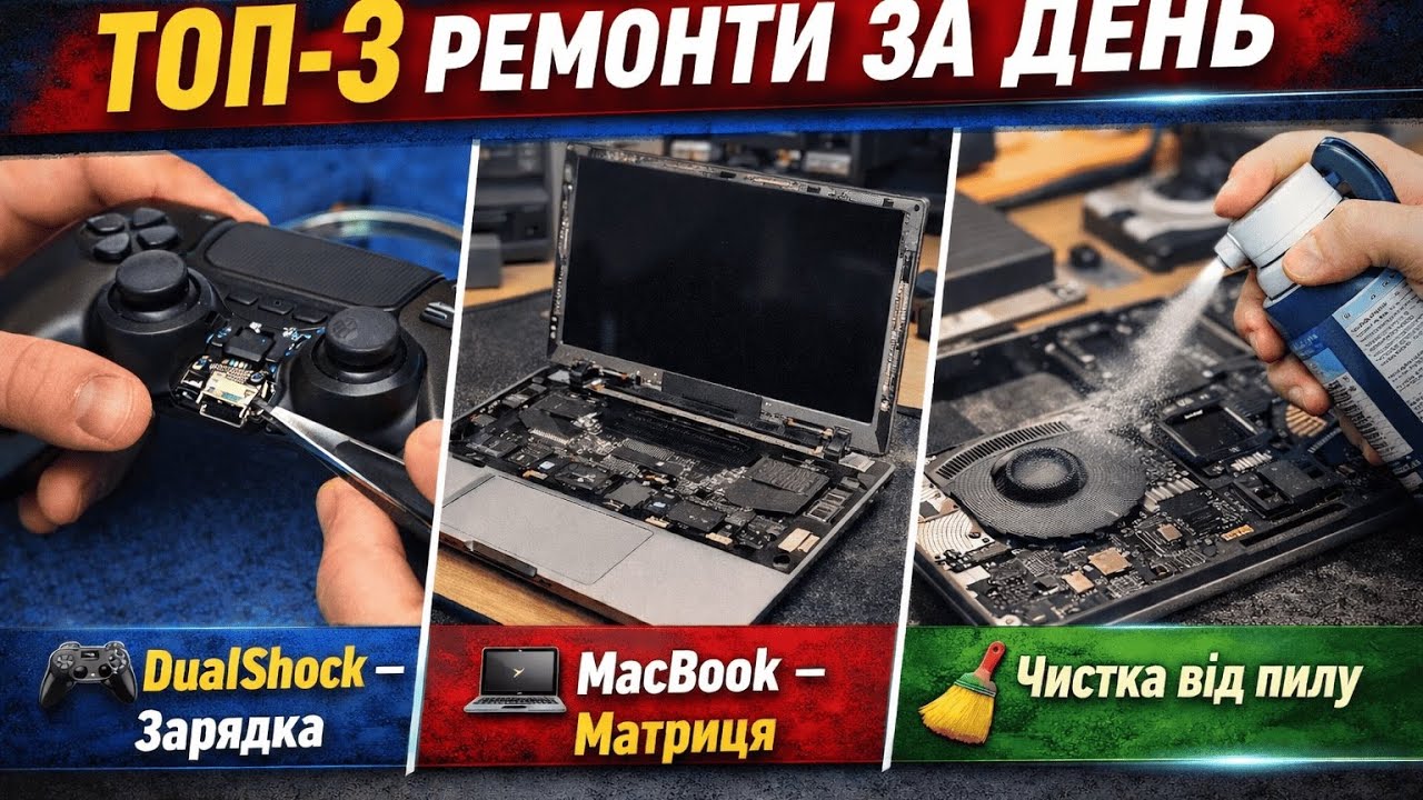 🚀 ТОП-3 ремонти за день: 🎮 DualShock зарядка + 💻 MacBook матриця + 🧹 чистка