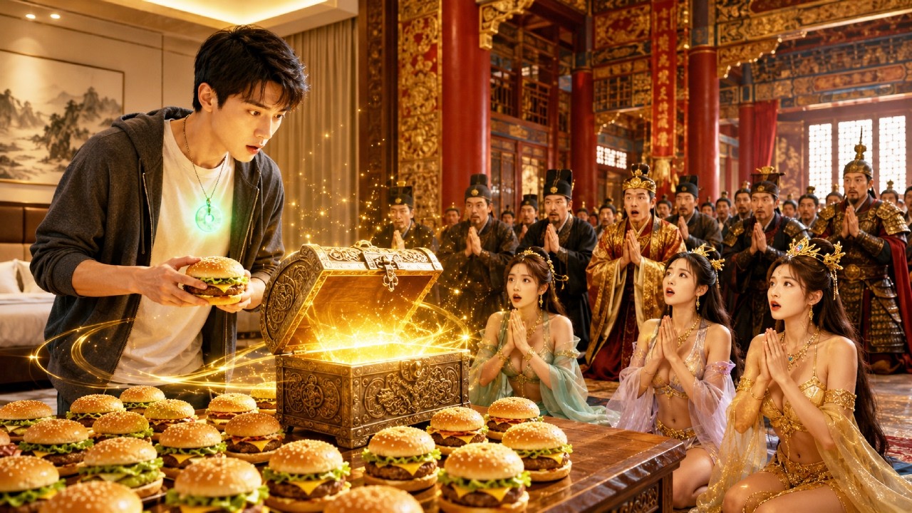 Poor boy finds a magic chest linking eras! Eats a burger, ice empress worships him as a god!